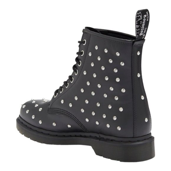 Dr. Martens 1460 Stud Wanama Combat BOOTS Size 7 Black Leather 8-Eye NEW - Picture 4 of 13